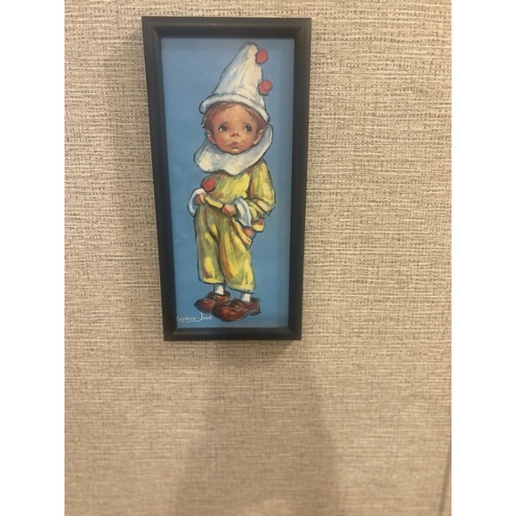 Leighton Jones Framed Signed Clown Painting on Canvas, Small 13x6 - Picture 7 of 7